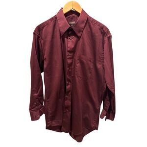 Zanzara Mens Long Sleeve Button Down Dress Shirt Burgundy Maroon Wine Size M
